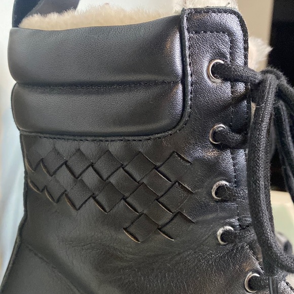 BOTTEGA VENETA Intrecciato Weave Calf Leather Lamb Fur Lined Combat Boots-Sz 8 - Picture 8 of 15